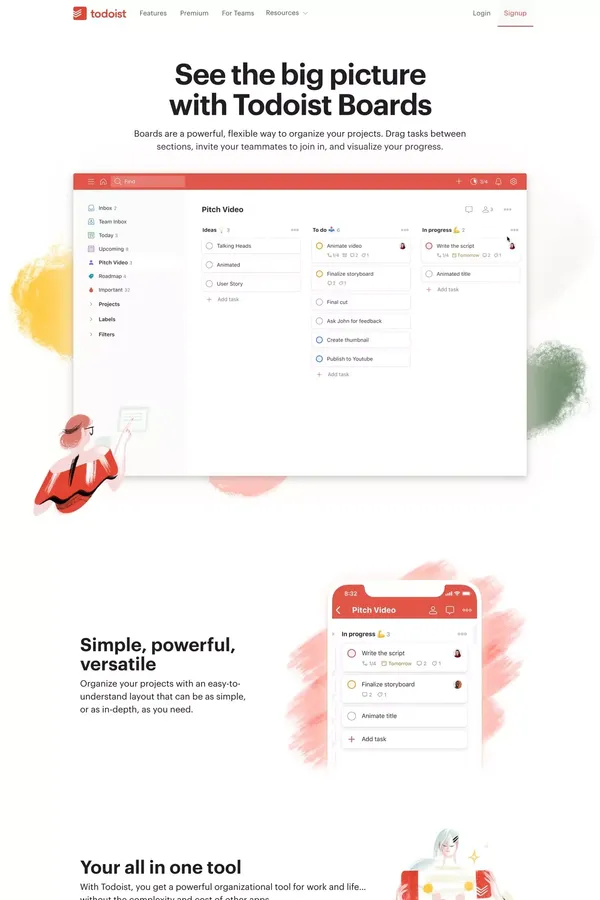 Kanban board | Todoist - Landing design inspiration