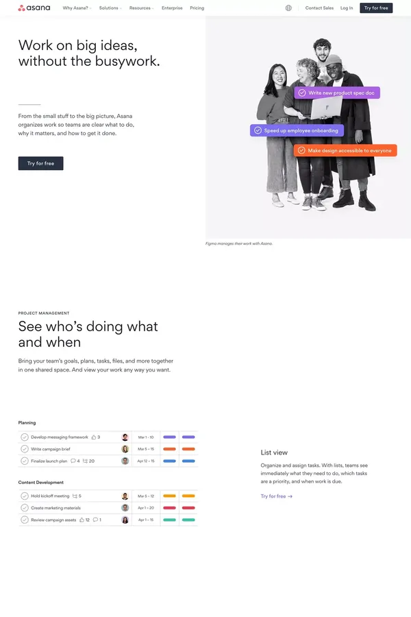 Manage your team’s work, projects, & tasks online · Asana - Landing design inspiration