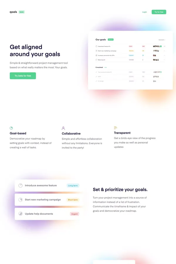 Qoals - Landing design inspiration