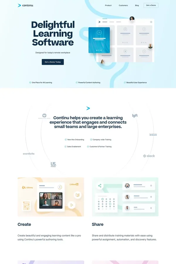 Continu | Learning Software for Modern Teams - Landing design inspiration