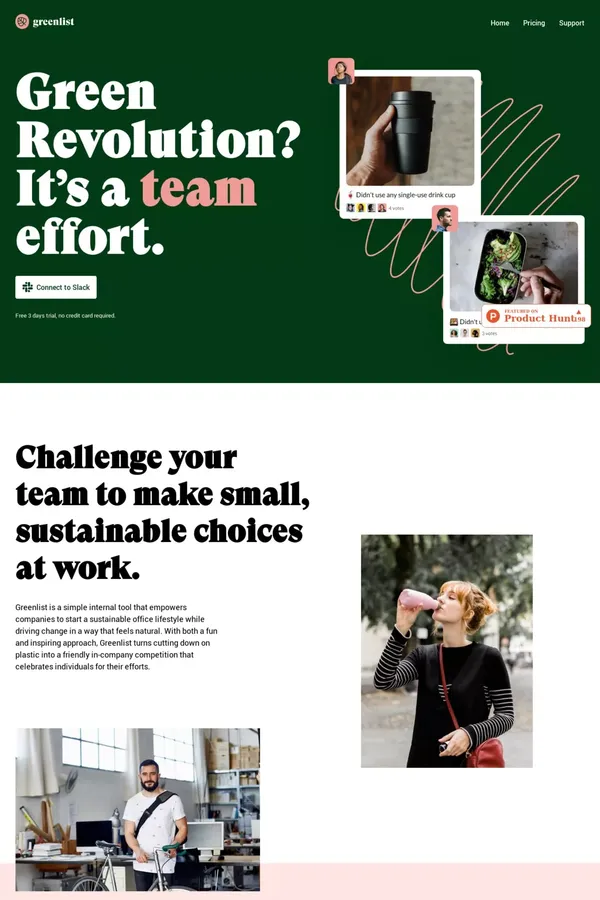 Greenlist - Green Revolution. It’s a team effort - Landing design inspiration