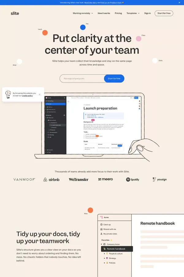 Slite - Bring clarity to your team - Landing design inspiration