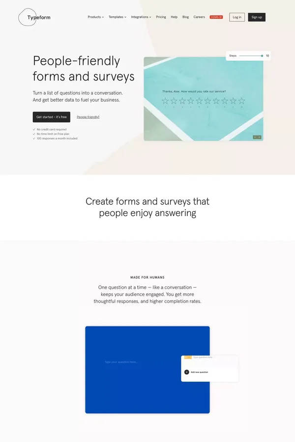 Typeform: People-Friendly Forms and Surveys - Landing design inspiration