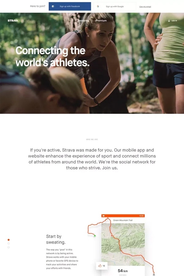 Strava | Run and Cycling Tracking on the Social Network for Athletes - Landing design inspiration