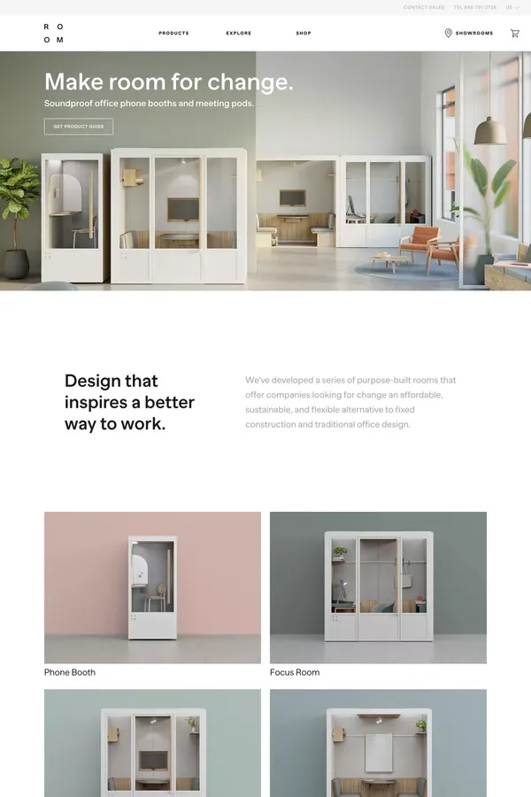 ROOM - Soundproof Phone Booths & Meeting Pods for the Open Office - Landing design inspiration