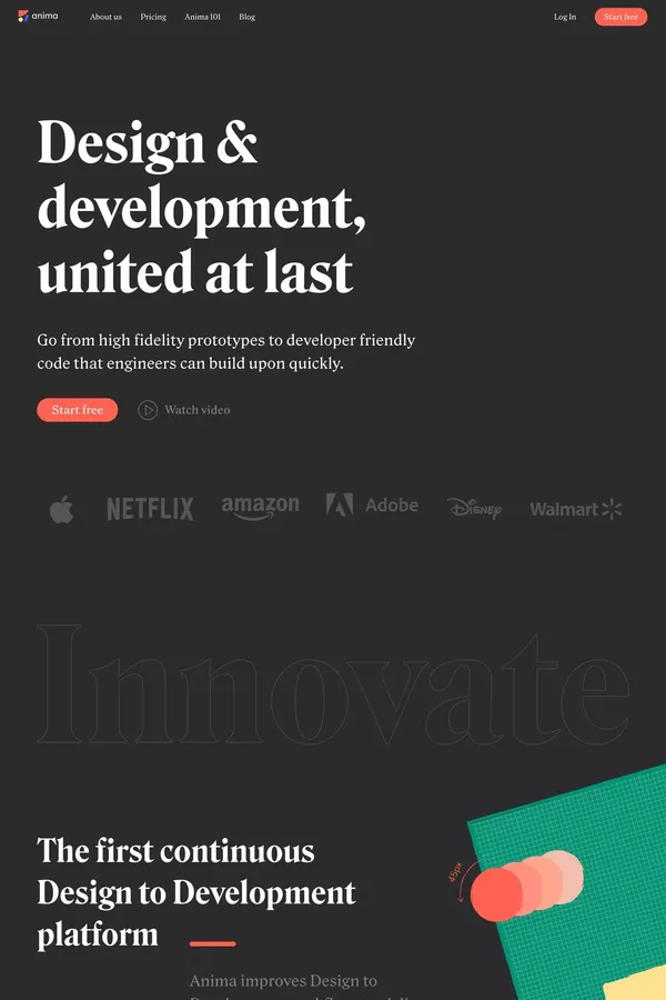 Anima | Design to development platform - Landing design inspiration