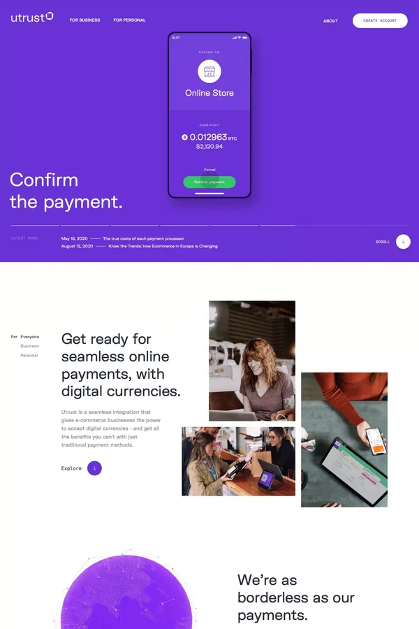 Utrust — Accept crypto payments, easily. - Landing design inspiration