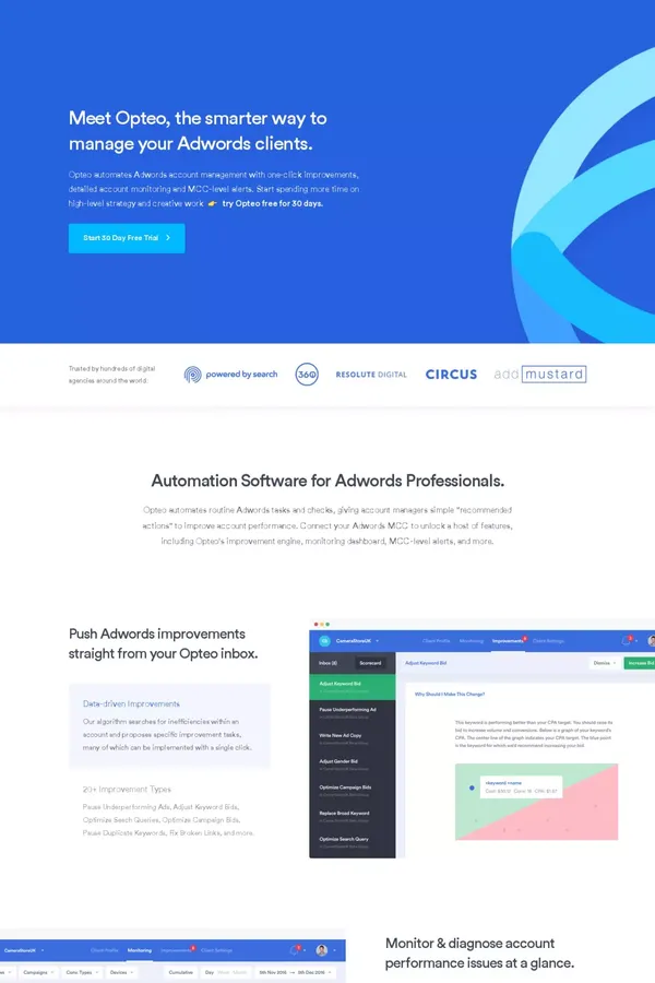 Opteo AdWords Tool - Landing design inspiration