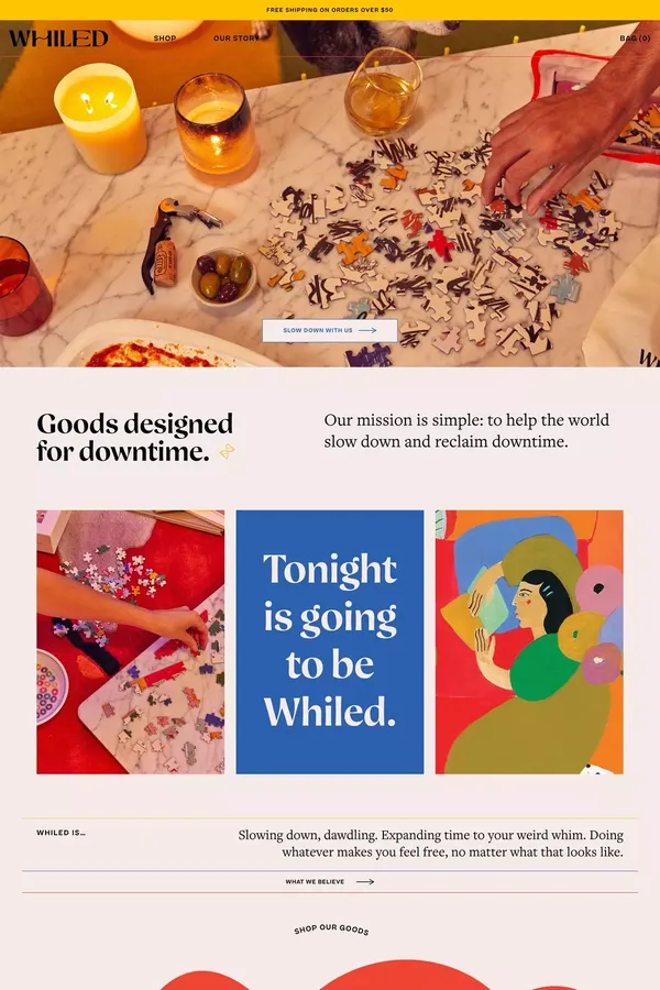 Whiled | Press pause and play. Artful jigsaw puzzles for slowing down. - Ecommerce design inspiration