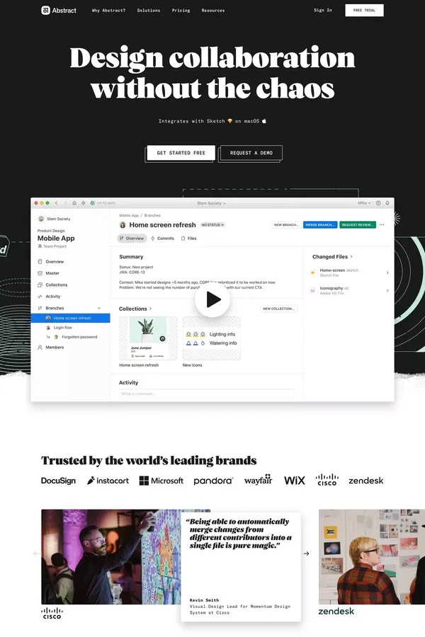 Abstract: Design Version Control, Collaboration, & Handoff for Teams - Landing design inspiration