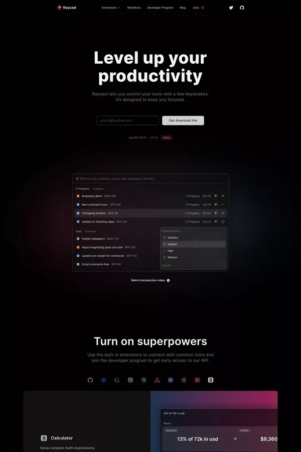 Raycast - Landing design inspiration