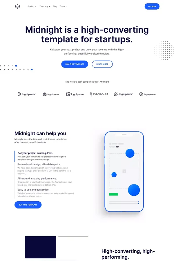 Midnight - Startup Webflow Template - Template design inspiration