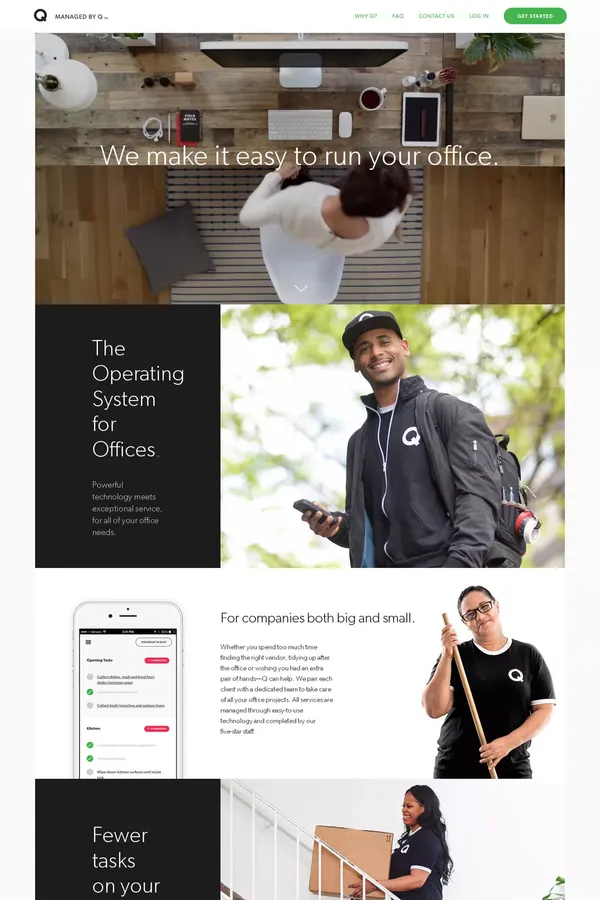 Managed by Q - Smart office cleaning and management. - Landing design inspiration