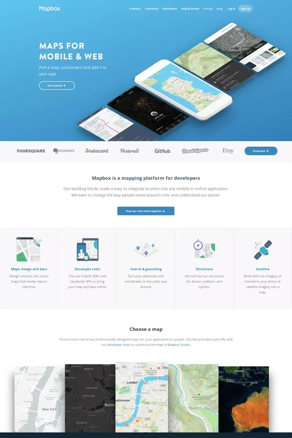 Mapbox | Design and publish beautiful maps - Landing design inspiration