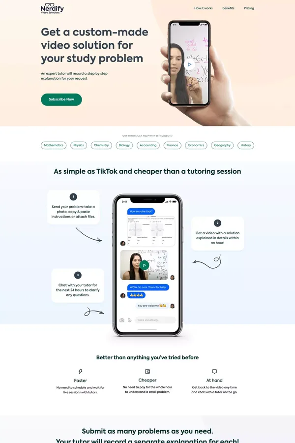 Nerdify | #1 Personal Assistant for Students via Text Messages - Landing design inspiration
