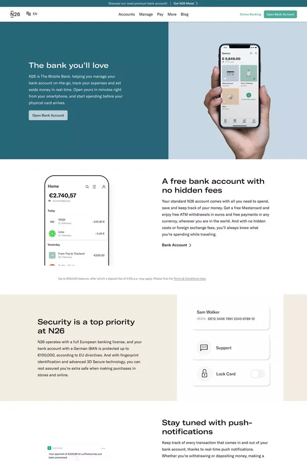 N26 The Mobile Bank — N26 Europe - Landing design inspiration