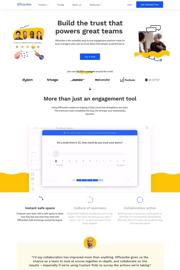 Officevibe | The best teams run on trust - Landing design inspiration
