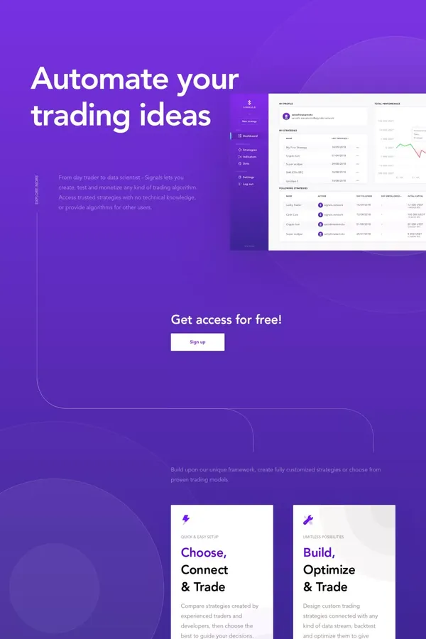 Signals - Automate your trading ideas - Landing design inspiration