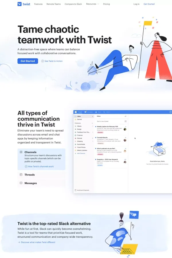 Twist: Clear & Organized Team Communication - Landing design inspiration