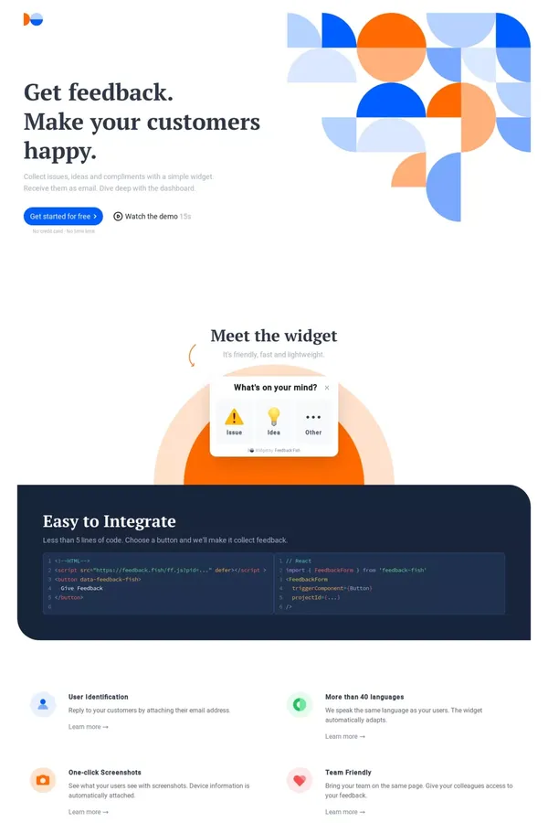 Feedback Fish: Collect feedback. Make your customers happy. - Landing design inspiration