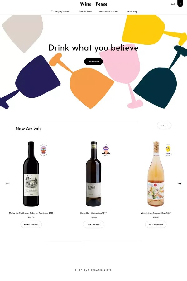 Wine + Peace - A new marketplace for US handmade wine - Ecommerce design inspiration
