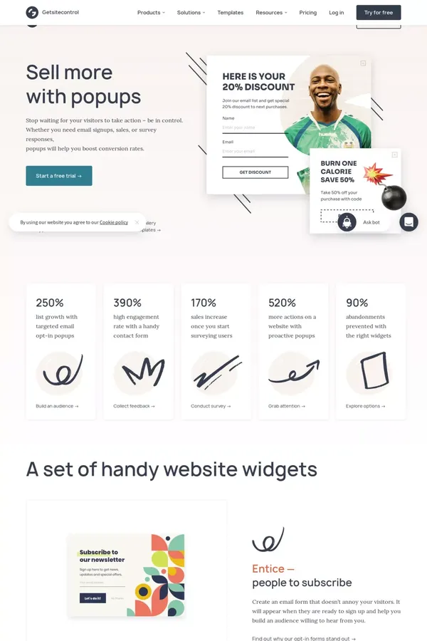 Best widgets for website conversion optimization | Getsitecontrol - Landing design inspiration