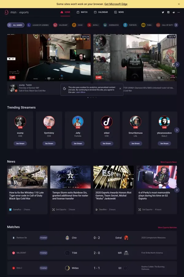 Esports Hub | News, Streams, Schedules, Hype >> LoL, Fortnite, Dota 2, Valorant, PUBG, Overwatch - website design inspiration