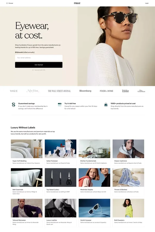 Italic | Quality, At Cost - Ecommerce design inspiration