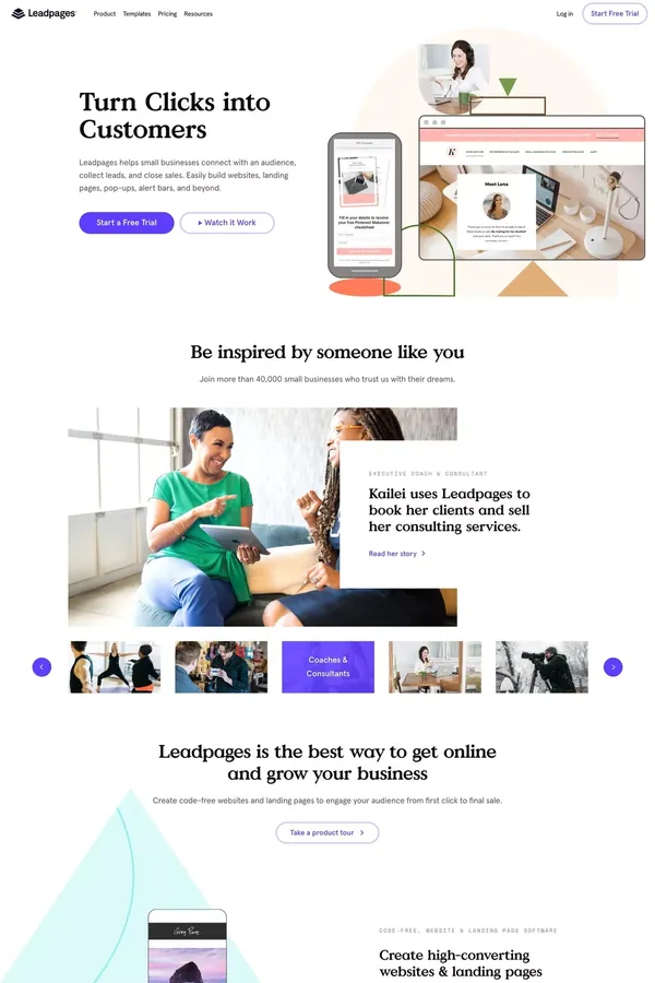 Leadpages | Website & Landing Page Software Small Businesses - Landing design inspiration
