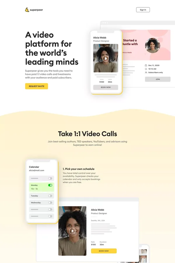 Superpeer | Book a time with me on Superpeer - Landing design inspiration