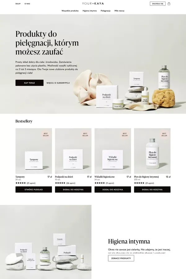 Your KAYA - Higiena intymna dla świadomych - Ecommerce design inspiration
