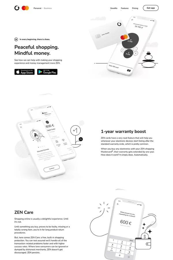 ZEN.COM - Peaceful shopping. Mindful money. - Landing design inspiration
