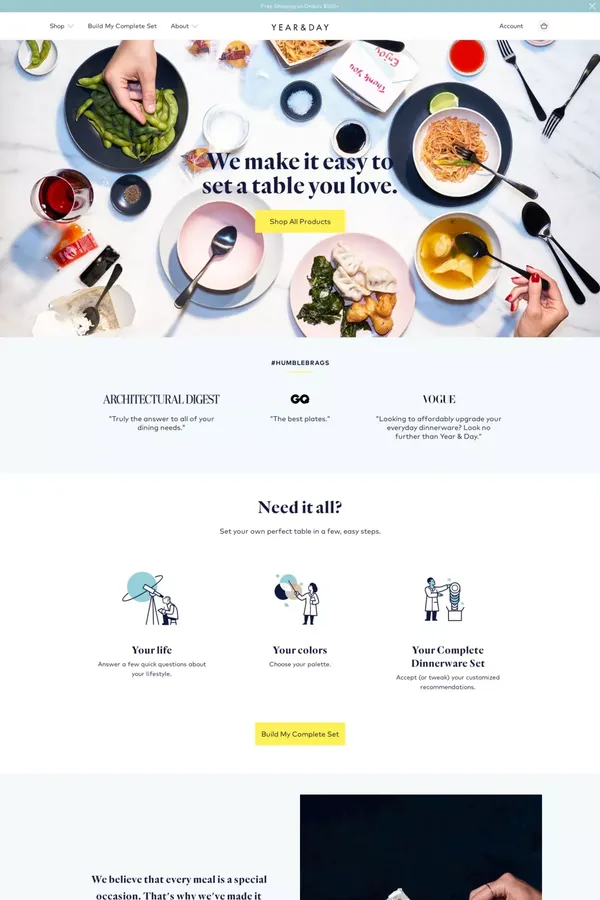 Year & Day | Elegant Table Settings Designed For Your Modern Life - Ecommerce design inspiration