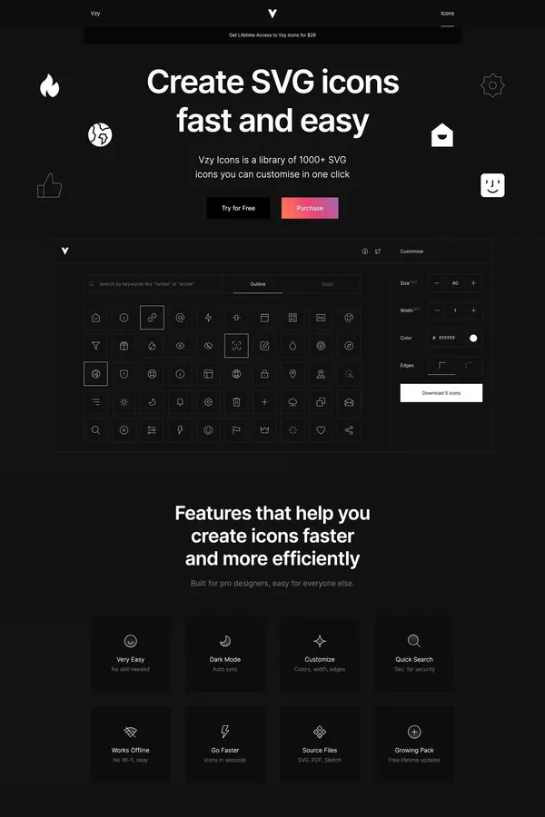 Vzy Icons - Download beautiful SVG icons for free! - Landing design inspiration