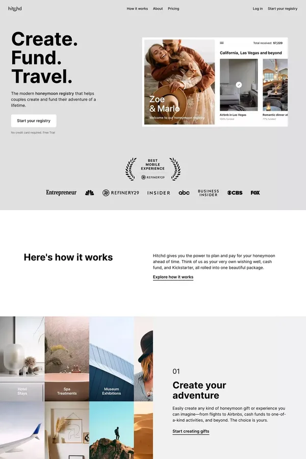 Honeymoon Fund | Honeymoon Registry Website by Hitchd - Landing design inspiration
