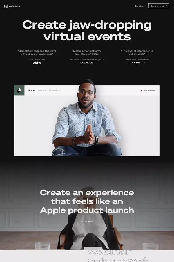 Welcome | Create jaw-dropping virtual events - Landing design inspiration