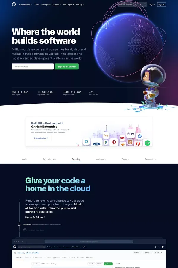 GitHub: Where the world builds software · GitHub - Landing design inspiration
