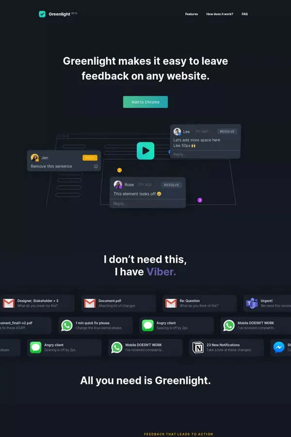 Feedback that closes the gap - Greenlight - Landing design inspiration