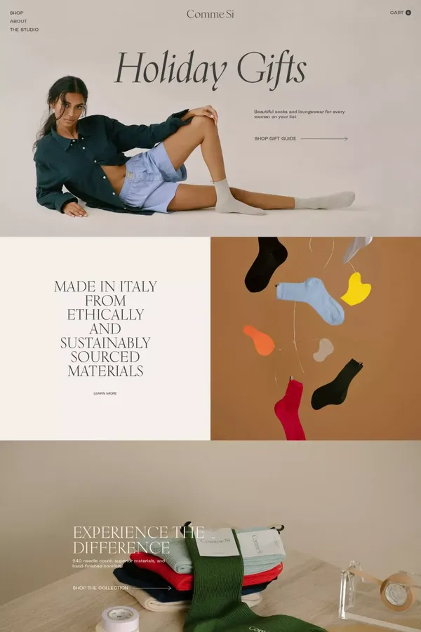 Comme Si, highest quality socks made in Italy - Ecommerce design inspiration