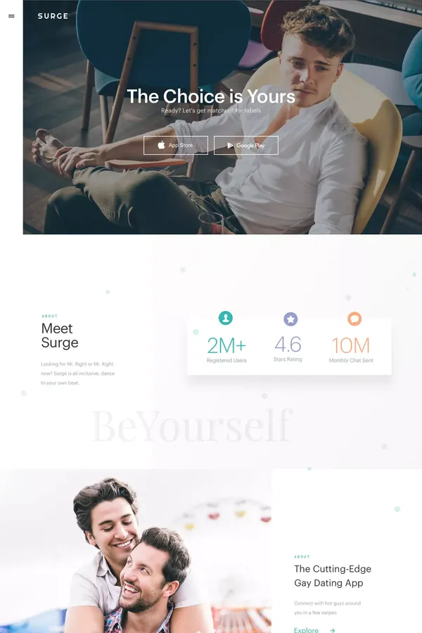 Surge - Meet New Gay Men - Landing design inspiration