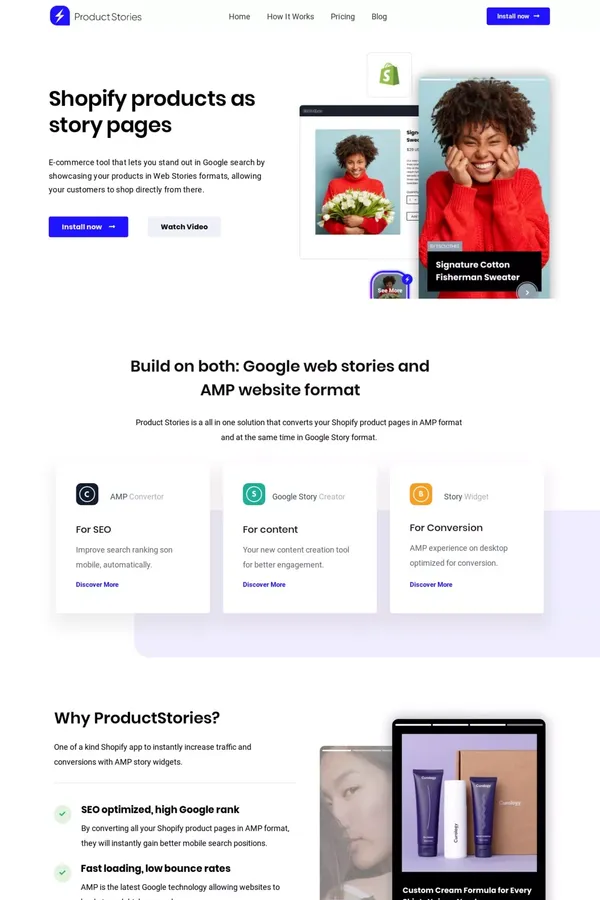 Google Web Stories App for Shopify - ProductStories - Landing design inspiration