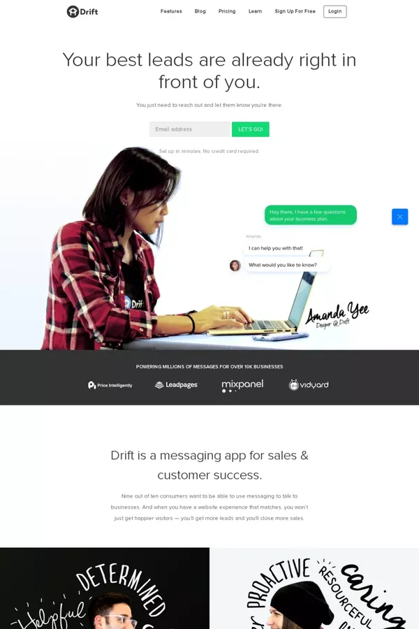 Drift | Messaging Software For Sales & Customer Success - Landing design inspiration
