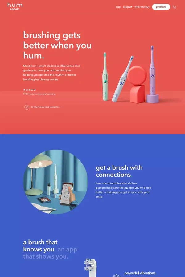 hum - smart connected toothbrushes from Colgate - Landing design inspiration