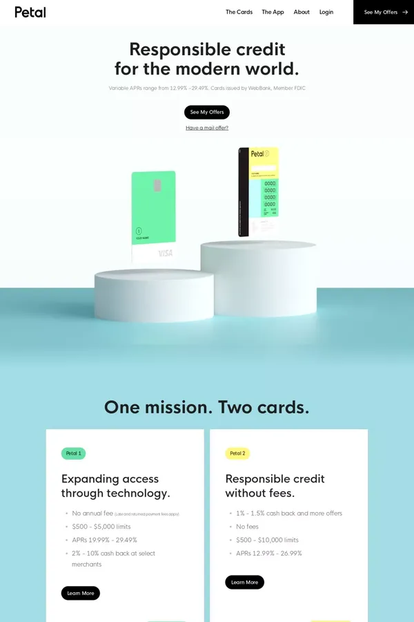 Petal - Responsible credit for the modern world. - Landing design inspiration
