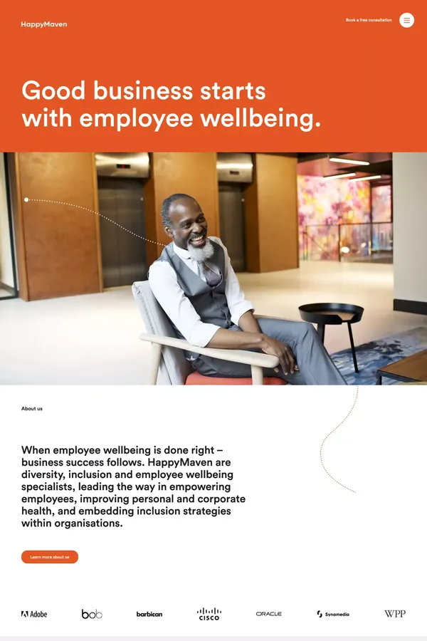 HappyMaven – Good business starts with employee wellbeing. - Landing design inspiration