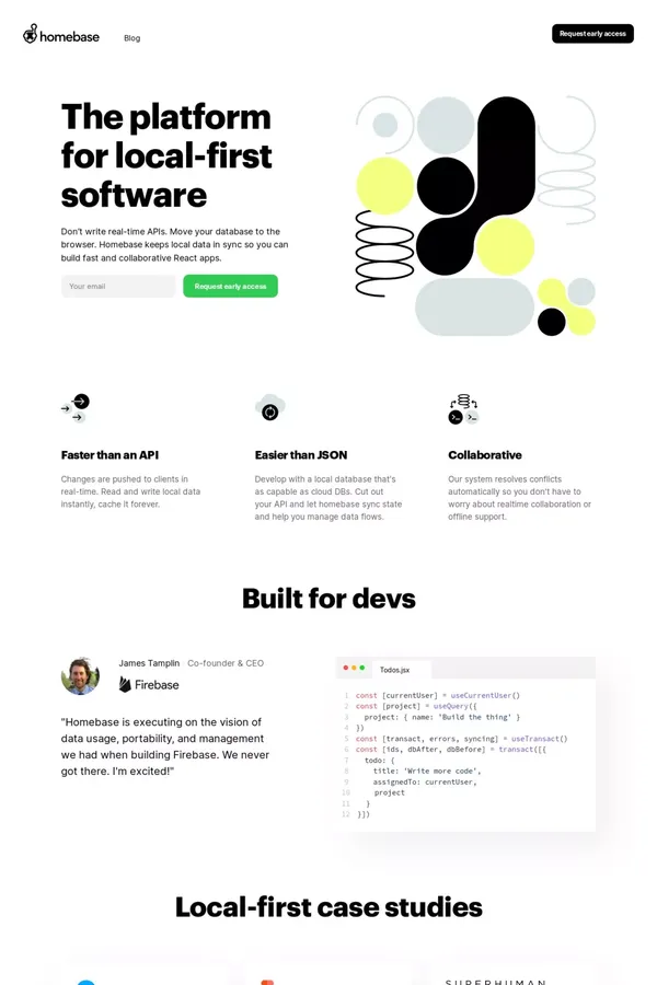 Homebase | The platform for local-first software - Landing design inspiration