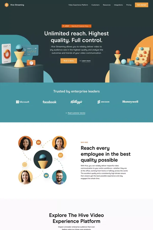 Hive Streaming — Deliver high quality video to your enterprise employees - Landing design inspiration