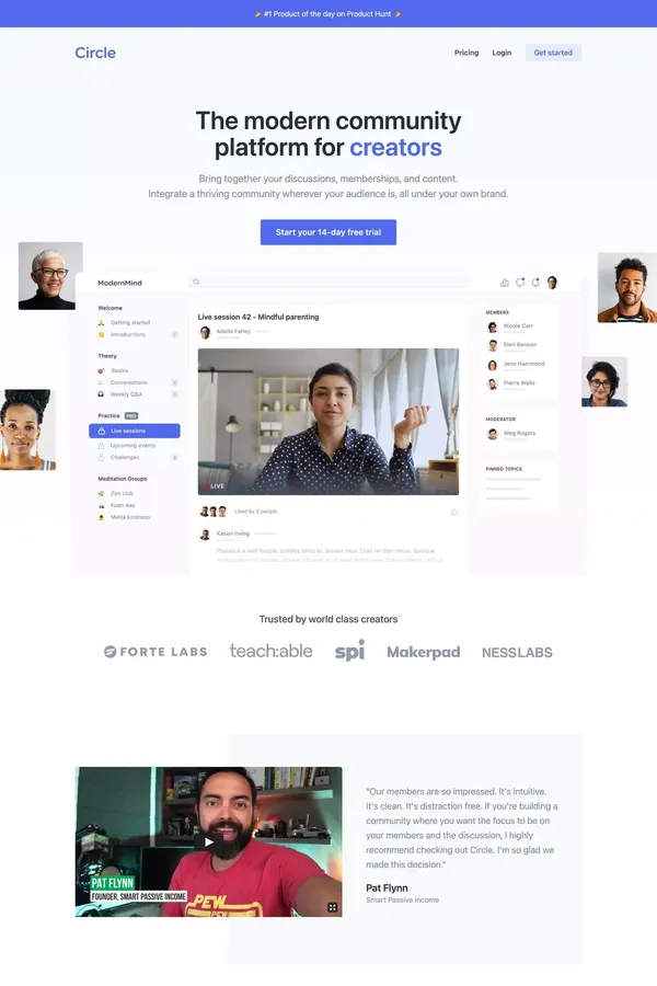 Circle: The modern community platform for creators - Landing design inspiration