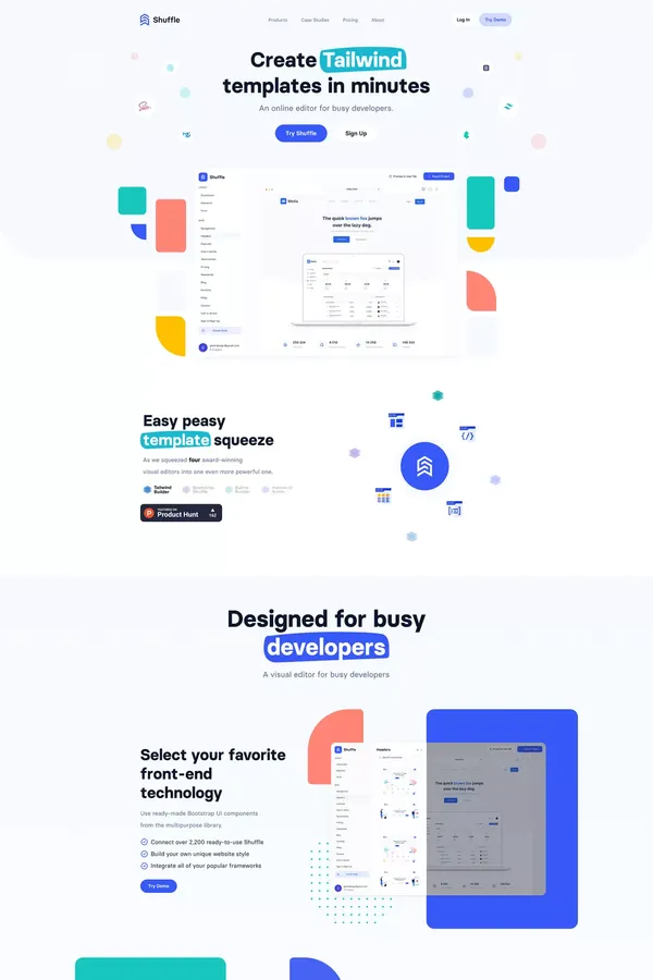 Shuffle — An online editor for busy developers - Landing design inspiration
