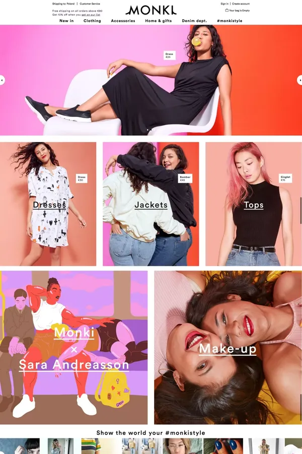 Monki | Puts the smile back in fashion! - Ecommerce design inspiration